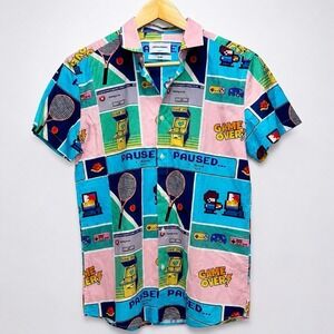 Jack & Jones Gaming Print Button Up Shirt Mens M Arcade Retro Camp Slim Fit